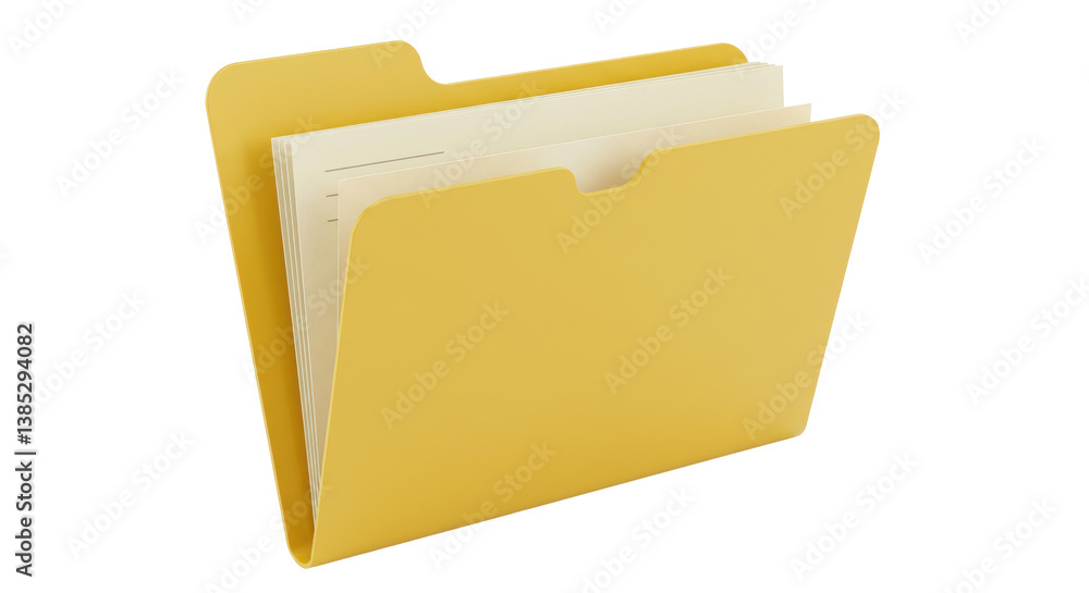 Isolated Yellow Folder with Documents Representing Organization Isolated Yellow Folder with Documents Representing Organization