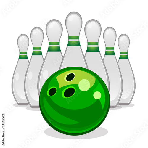 green bowling pins without background