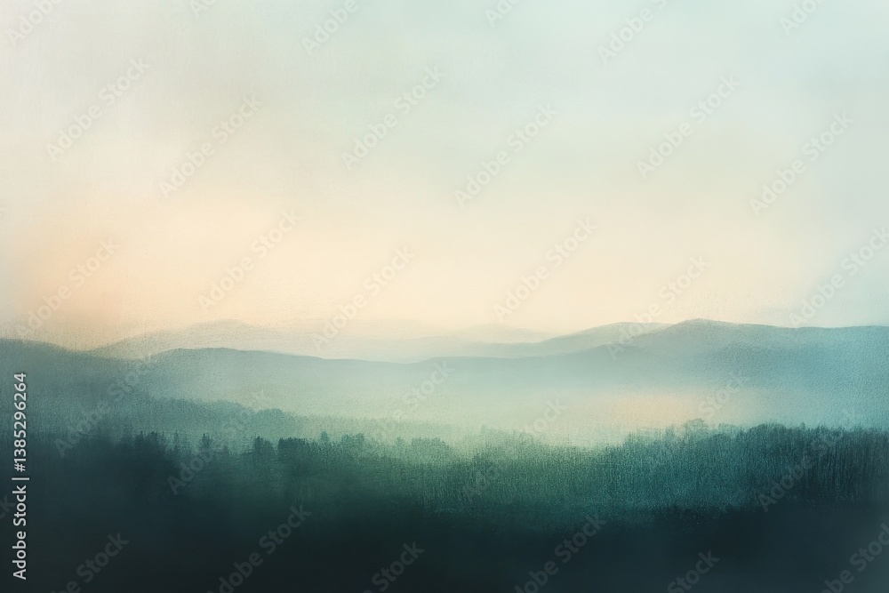 Fototapeta premium Misty mountain landscape with layers of trees and fog