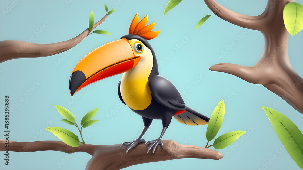 Fototapeta premium Toucan, 3d render vector cartoon icon Generative AI