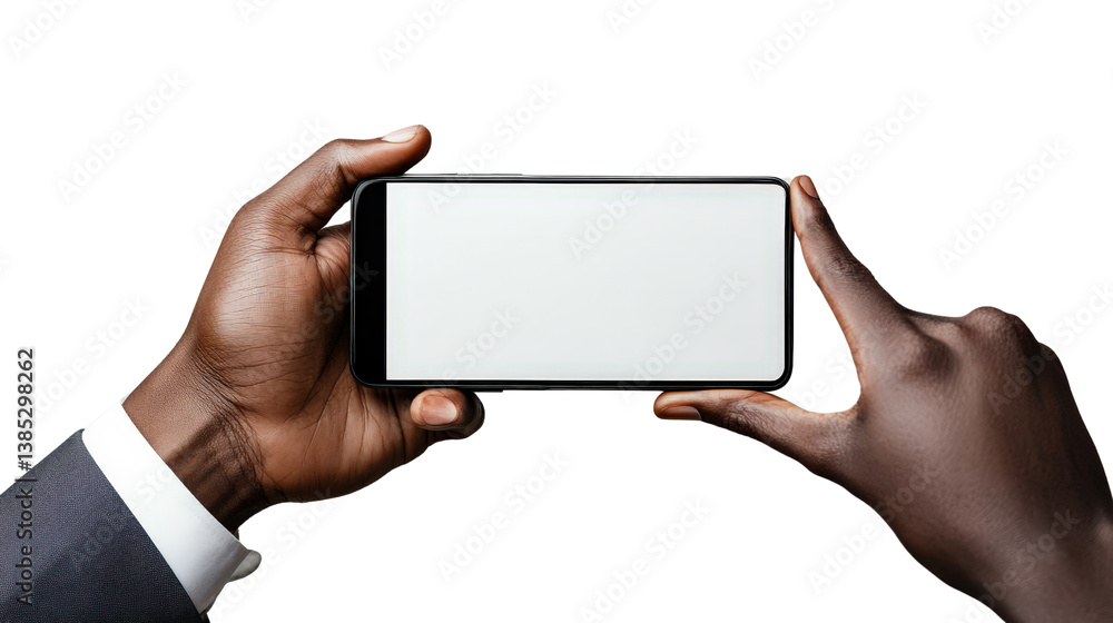 A clean and professional hand model holding a smartphone horizontally, blank screen ready for a dynamic video app layout, natural lighting and detailed textures, A clean and professional hand model holding a smartphone horizontally, blank screen ready for a dynamic video app layout, natural lighting and detailed textures,