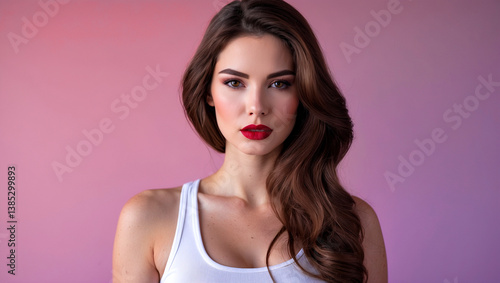 Wallpaper Mural Woman with long hair against pinkish purple background Torontodigital.ca