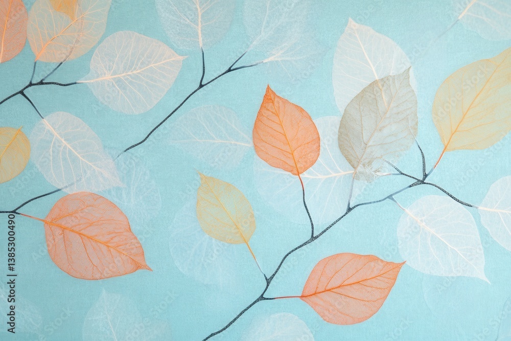 Beautiful leaves and branches displayed on a turquoise background Beautiful leaves and branches displayed on a turquoise background