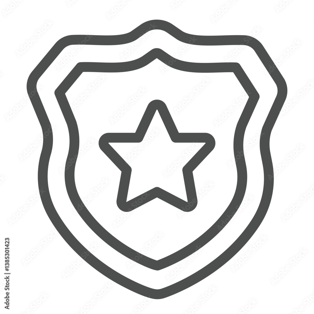 Policeman shield badge line icon, law and order concept. Vector graphics. Police emblem with star, safety sign on white background, outline style icon for mobile or web design. Policeman shield badge line icon, law and order concept. Vector graphics. Police emblem with star, safety sign on white background, outline style icon for mobile or web design.