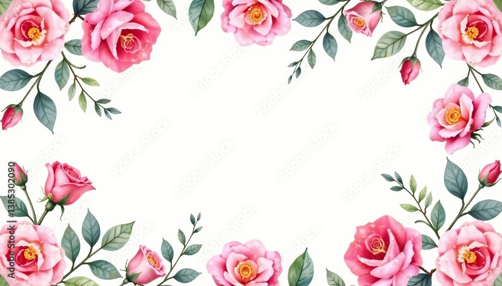 Delicate watercolor roses & leaves, repeating pattern, romantic, seamless Delicate watercolor roses & leaves, repeating pattern, romantic, seamless