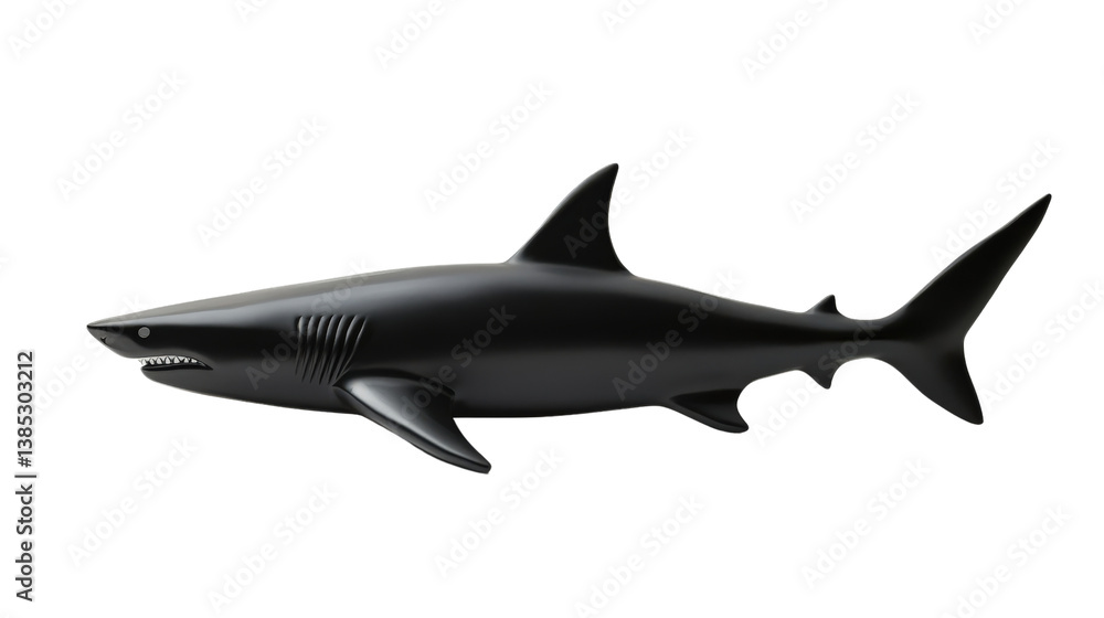 Naklejka premium A black shark silhouette with sharp fins and tail, , showcasing its powerful form.