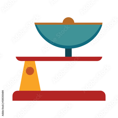 A rustic kitchen scale with an enamel bowl.