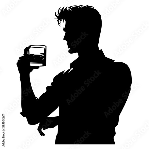 Man holding glass of whiskey vector silhouette
