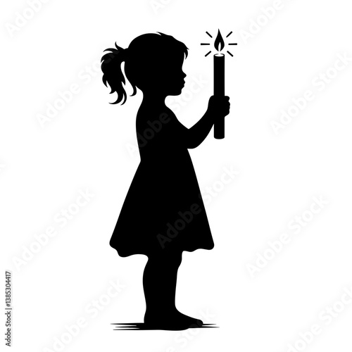 Little girl holding candle vector silhouette illustration