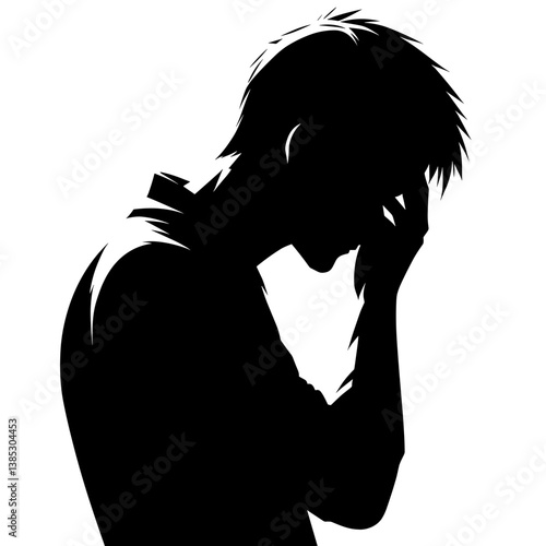 Man in despair covering face vector silhouette