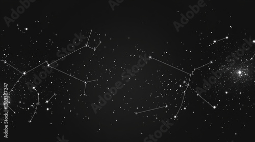 Abstract constellation lines connecting dots on clear sky