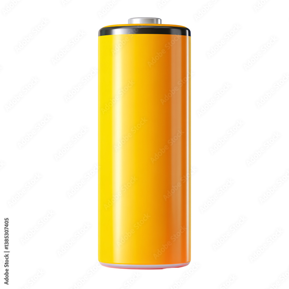 Yellow AA battery on a transparent background, showcasing energy and power for electronic devices and sustainable technology Yellow AA battery on a transparent background, showcasing energy and power for electronic devices and sustainable technology