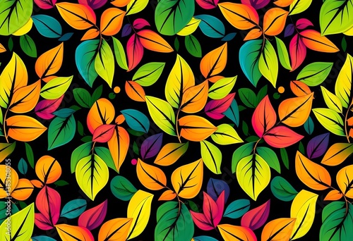 Wallpaper Mural Seamless repeating pattern of stylized, vibrant leaves in a flowing design, seamless,  stylish Torontodigital.ca