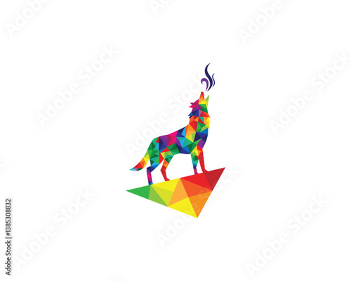 Colorful howling wolf logo design concept vector template.