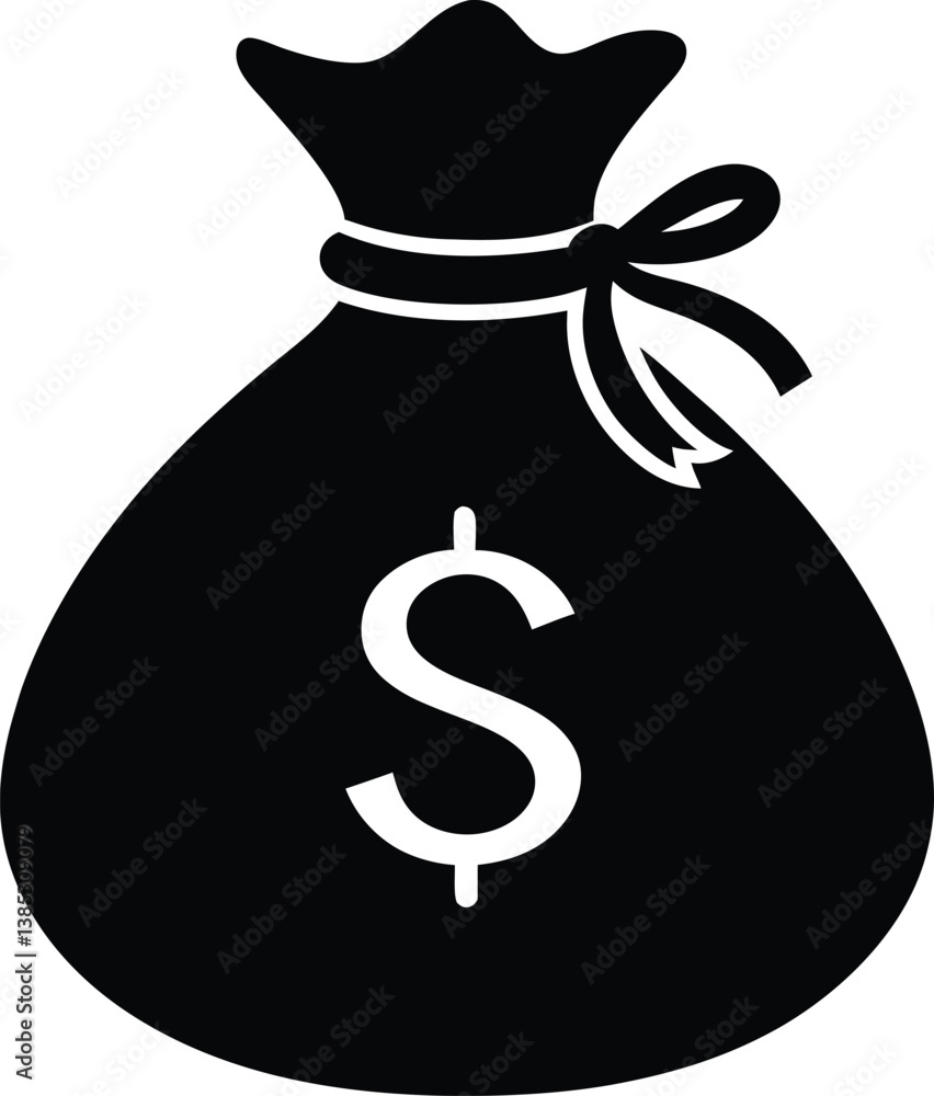Money Bag Silhouette Vector & Finance Icon, Bag Design Money Bag Silhouette Vector & Finance Icon, Bag Design