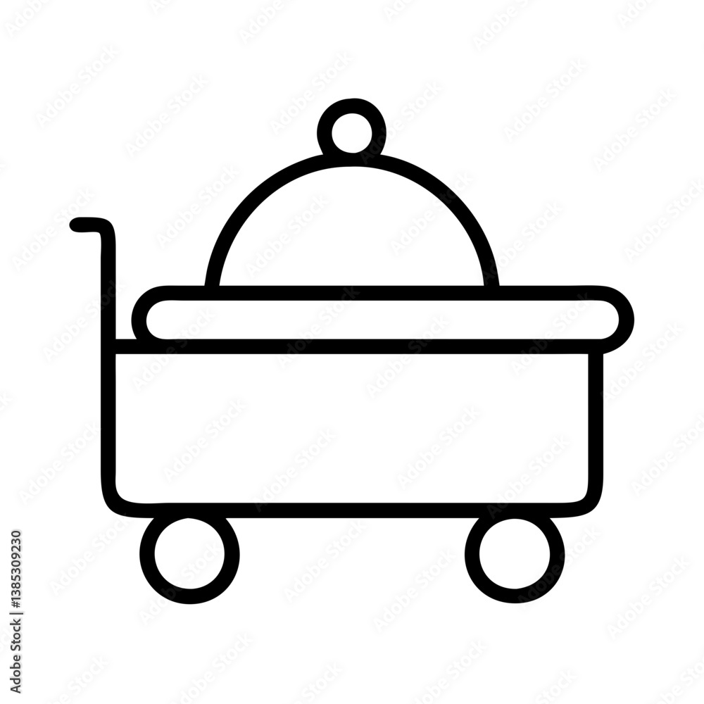 Outline of a restaurant food service cart with dome cover for hotel room service and catering needs Outline of a restaurant food service cart with dome cover for hotel room service and catering needs