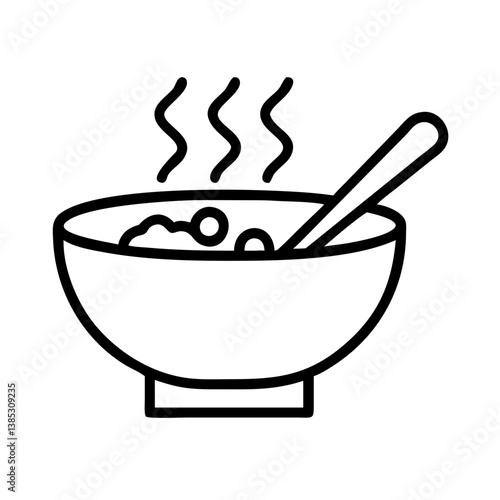 Bowl of hot soup with spoon vector illustration for food blog and cooking recipe website design element outline
