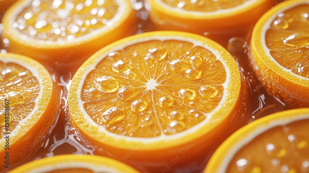 Juicy orange slices in liquid, close-up, vibrant, healthy Juicy orange slices in liquid, close-up, vibrant, healthy