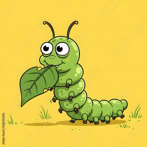 Green caterpillar on yellow background.