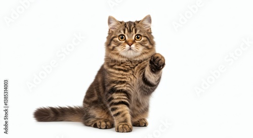 A cute maine coon kitten and tabby british shorthair cat a sitting on white background