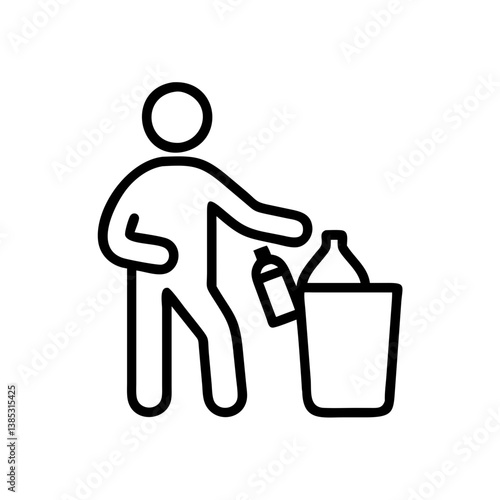 Person participating in a beach clean-up, disposing of plastic bottles in a trash bin