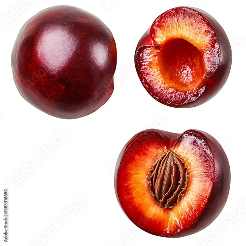 Nectarines with Bright Orange-Red Color, Whole and Sliced. photo