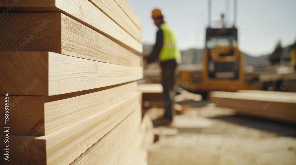 A construction worker inspecting construction materials on a site. Featuring focus and responsibility A construction worker inspecting construction materials on a site. Featuring focus and responsibility