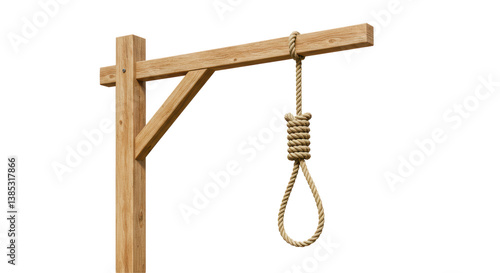 Fotografía Isolated Wooden Gallows with Hanging Noose