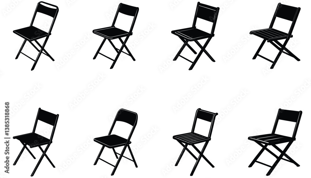 Fototapeta premium Folding Chair Vector Shilhouette Bundle Set Collection