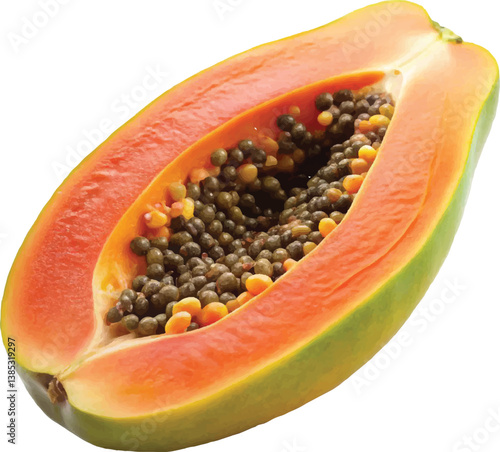 Ripe Papaya Half with Seeds – Fresh Tropical Fruit Isolated on White