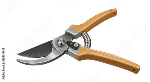 Bilde på lerret Isolated Garden Pruning Shears with Wooden Handles and Sharp Blades