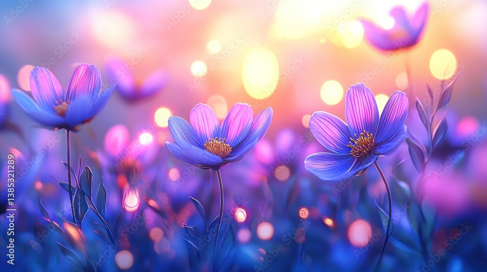 Magical sunset cosmos flowers field, bokeh background, nature beauty, idyllic scene, wallpaper Magical sunset cosmos flowers field, bokeh background, nature beauty, idyllic scene, wallpaper