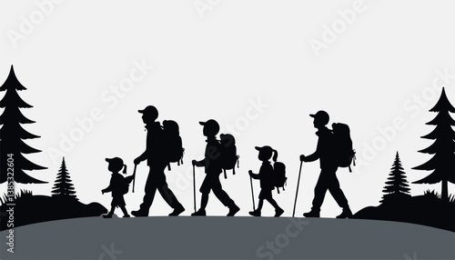 Happy Family Enjoying a Scenic Hike in the Wilderness