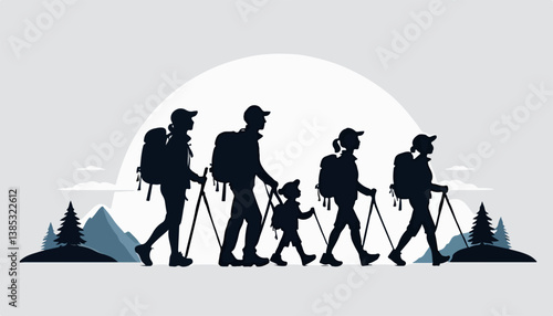 Outdoor Adventure: Family Trekking Along a Mountain Trail
