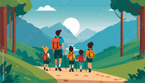 Happy Family Hiking Together Through Nature Trails