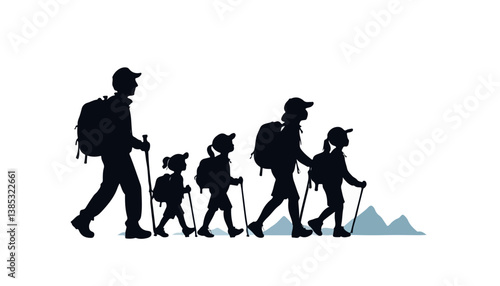 Silhouette of a Family Hiking Together in Nature