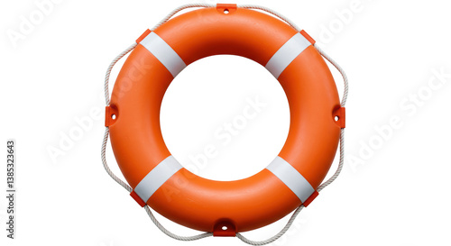 Fotografie Isolated Orange Lifebuoy with White Stripes