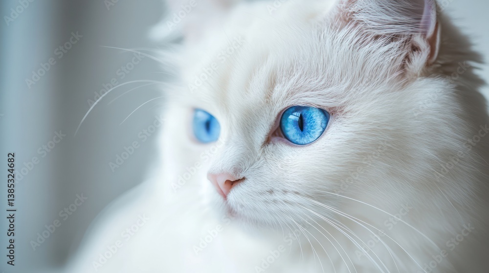 Close-up of white cat with bright blue eyes Close-up of white cat with bright blue eyes