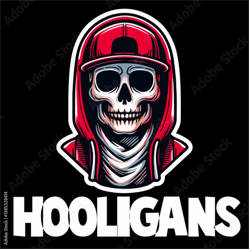 Vector illustration of Skull head Football fans hooligan ultras with red white color