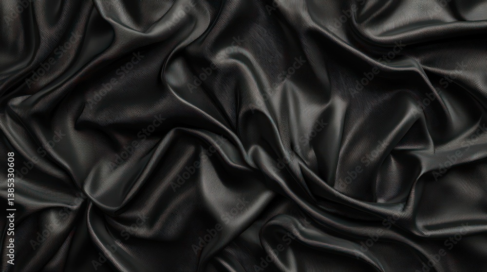 Draped black silk fabric texture background; elegant design Draped black silk fabric texture background; elegant design