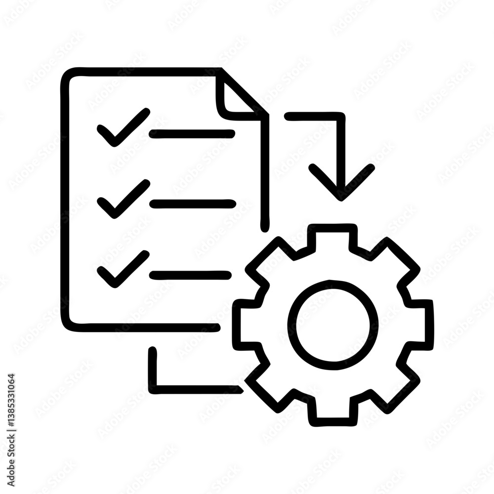 Process automation checklist with gear icon for system configuration and task management process flow design Process automation checklist with gear icon for system configuration and task management process flow design