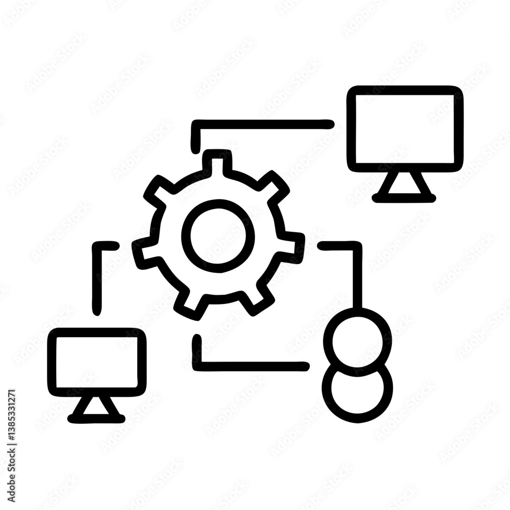 Network configuration management icon for system administration and automation process flow diagram design Network configuration management icon for system administration and automation process flow diagram design