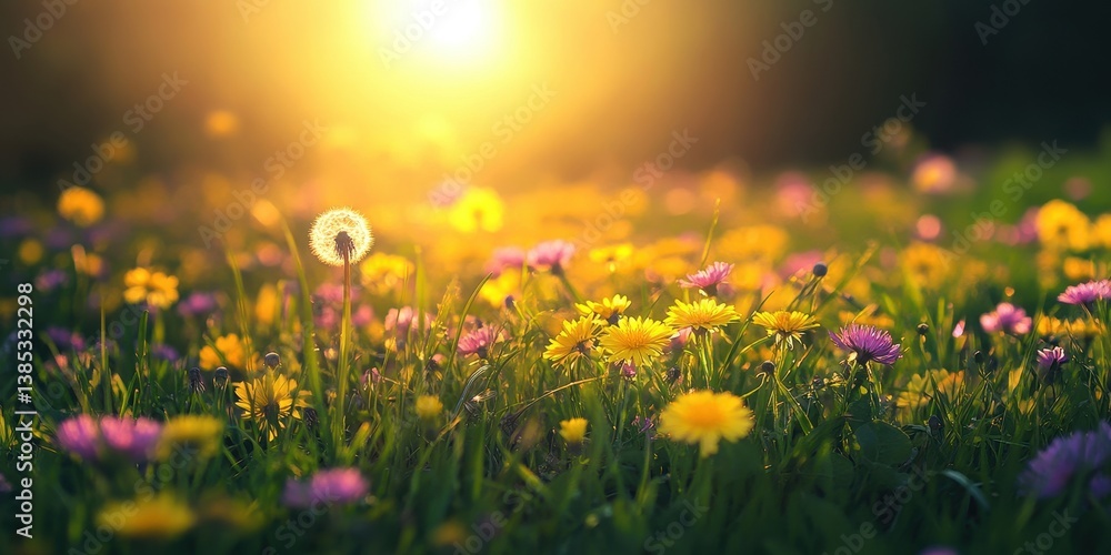 Obraz premium Sunlight Illumines A Colorful Meadow Filled With Flowers