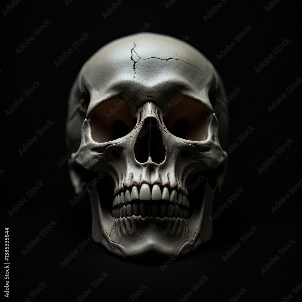 Obraz premium Close-up of human skull on black background