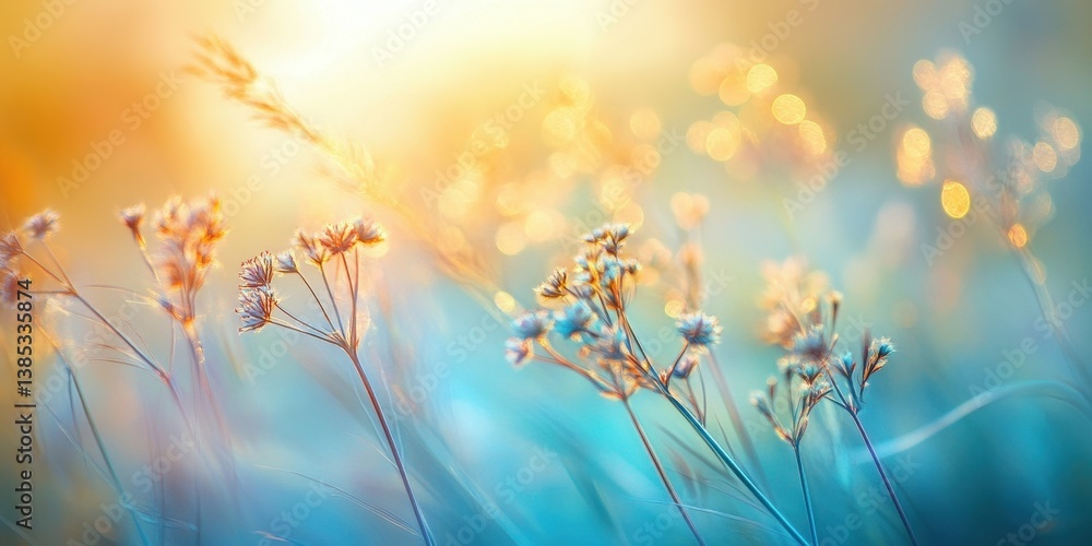 Beautiful wildflowers illuminated by the warm sunlight of the summer sky Beautiful wildflowers illuminated by the warm sunlight of the summer sky
