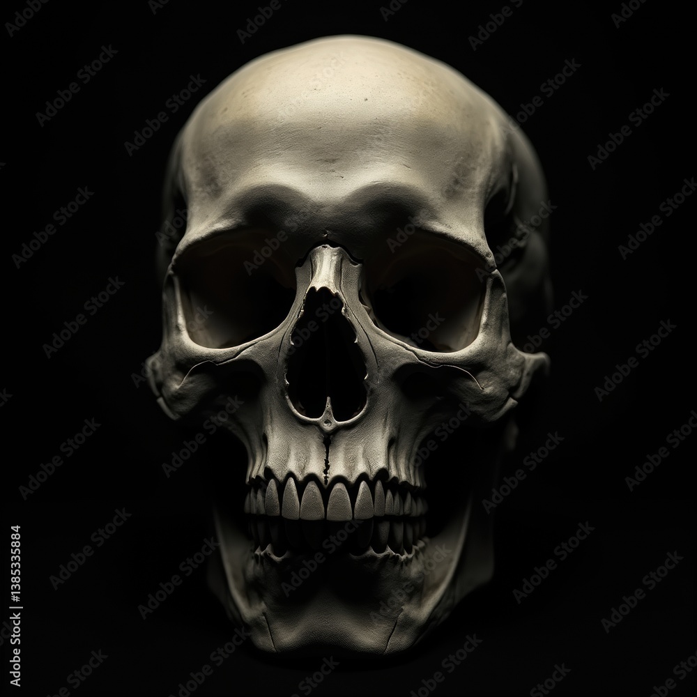 Fototapeta premium Close-up of human skull on black background