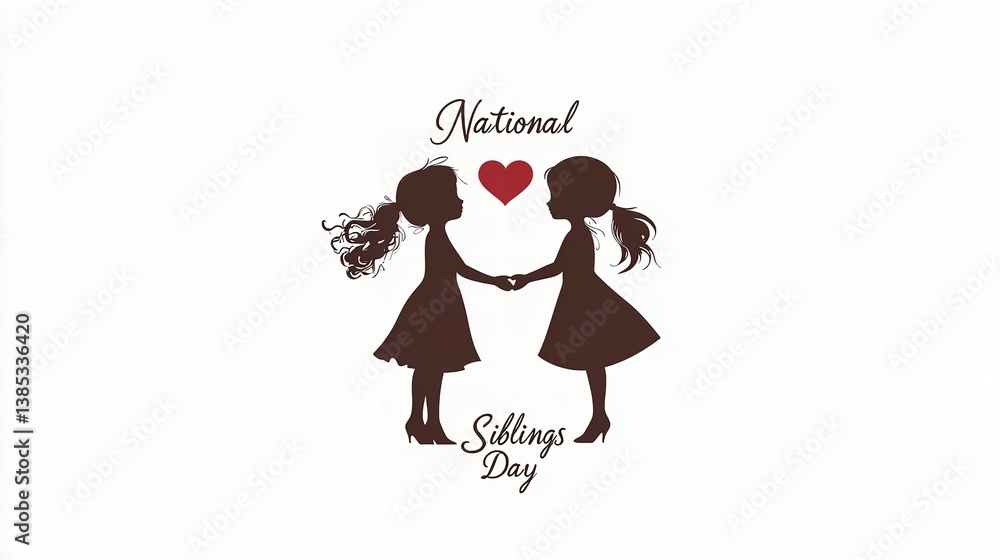 National Siblings Day Vector Logo Children Silhouettes with Hearts National Siblings Day Vector Logo Children Silhouettes with Hearts