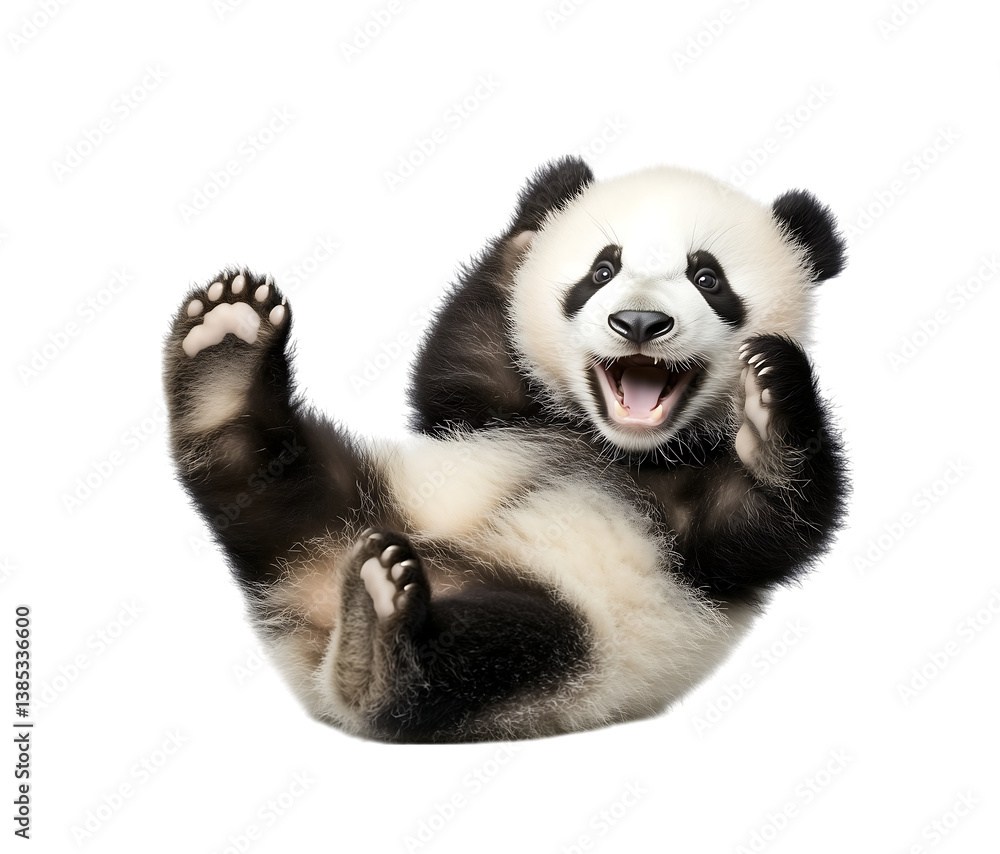 Fototapeta premium Laughing panda with open arms, expressive animal isolated on transparent background