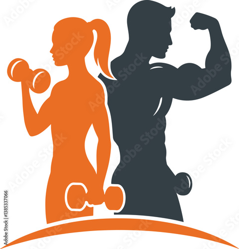 Fitness Couple Silhouette Vector Logo
