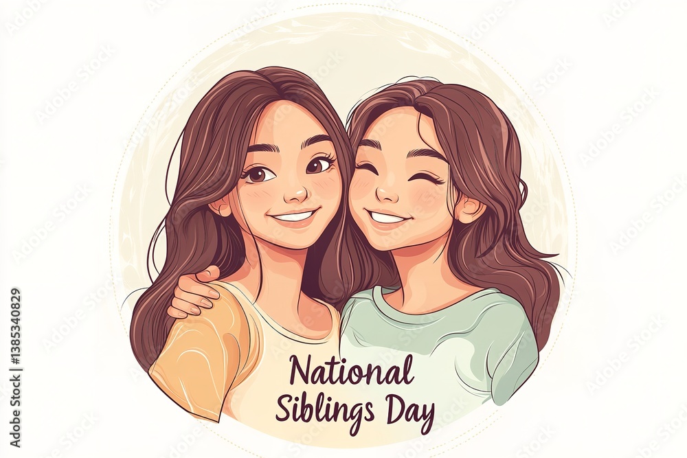 Flat vector logo of Asian sisters for National Siblings Day Flat vector logo of Asian sisters for National Siblings Day